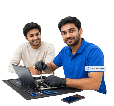 TooFixer certified technician repairing a laptop at customer's home in Bangalore